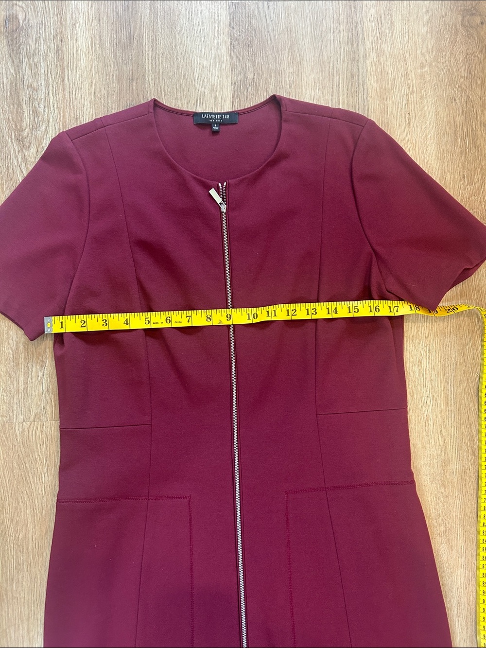 Lafayette 148 New York Burgundy Zip-Front Midi Dress - Picture 10 of 11